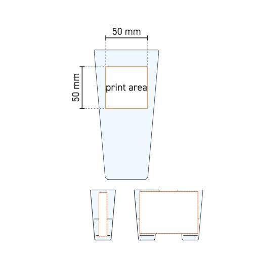 Technische werktekening van het Latte Macchiato stapel Grande S glas 37,6 cl. met drukvlakindicatie.