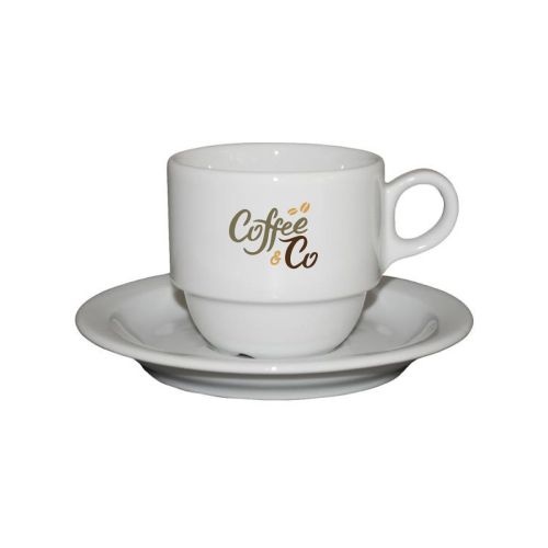 Legio Koffie wit 16 cl. SET met meerkleurig logo van CoffeeCo zichtbaar op het vooraanzicht.