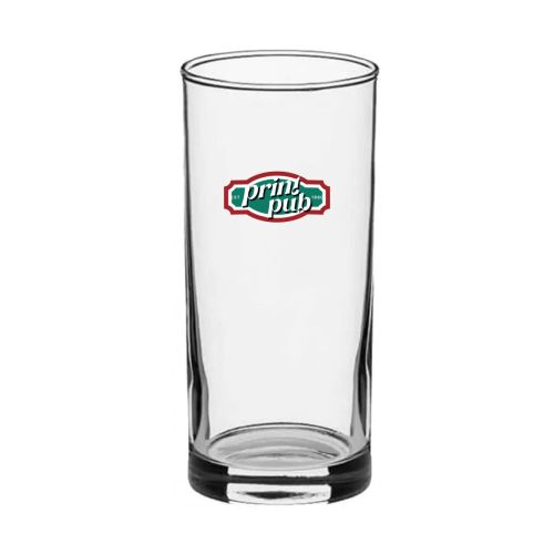 Longdrinkglas 27 cl. bedrukt met meerkleurig PrintPub-logo gecentreerd op de voorzijde van het glas.