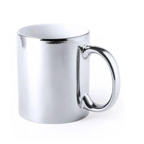 Vooraanzicht van mok Jasper 35 cl. in zilver porselein en geschikt voor gravure.