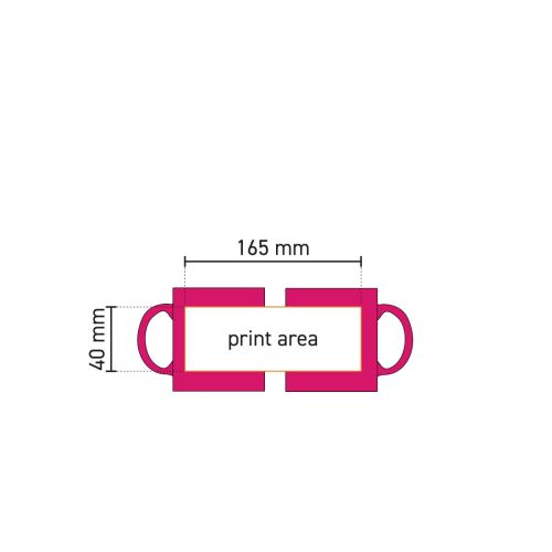 Drukgebied van de Lisa mok 35 cl. weergegeven in een technische werktekening voor porselein gravure.