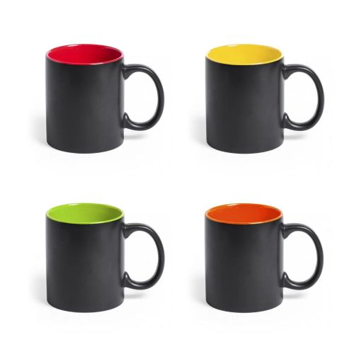 Kleurvariatieoverzicht van mok Milo 35 cl zwart met verschillende binnenkleuren.