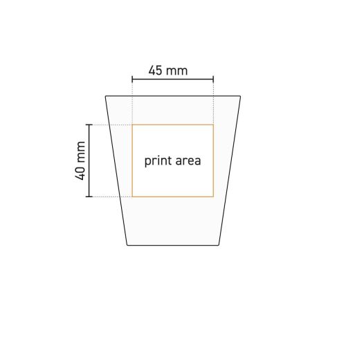 Technische werktekening toont het drukgebied op mok Palermo zonder oor, geschikt voor logobedrukking.