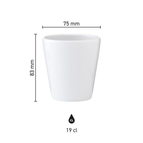 Afmetingen van mok Palermo zonder oor 19 clweergegeven in een infographic.