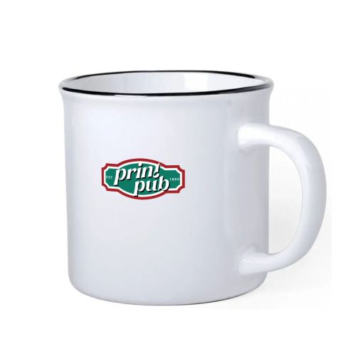 Mok Sinora 30 cl. porselein bedrukt met meerkleurig PrintPub-logo op het vooraanzicht.