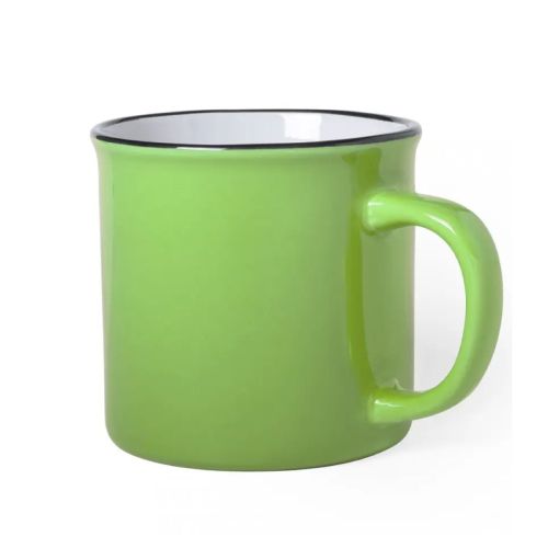 Vooraanzicht van mok Sinora 30 cl van groen porselein met rechte vorm en glad oppervlak.