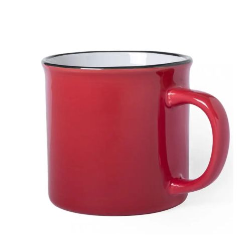 Vooraanzicht van mok Sinora 30 cl van rood porselein met rechte vorm en glad oppervlak.