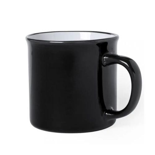 Vooraanzicht van mok Sinora 30 cl van zwart porselein met rechte vorm en glad oppervlak.