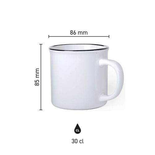 Infographic met afmetingen van mok Sinora 30 cl. inclusief hoogte, diameter en inhoud.
