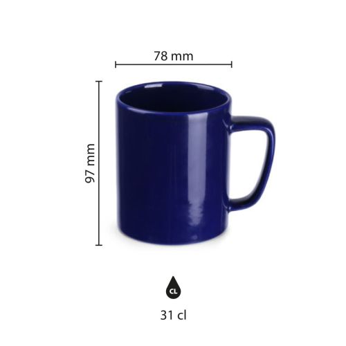 Infographic toont gedetailleerde afmetingen van Mok Tommy Classic 31 cl keramiek.