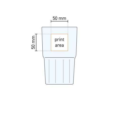 Technische werktekening van Next Longdrink Stapelglas 28,4 cl met gemarkeerd drukoppervlak.