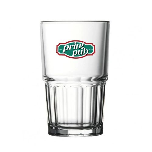 Next Longdrink Stapelglas 28,4 cl met meerkleurig PrintPub-logo aan de voorkant.