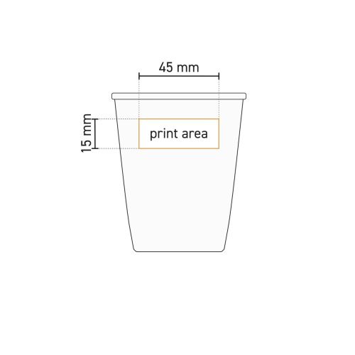 Technische werktekening met weergave van drukgebied op papercup porselein 24 cl.