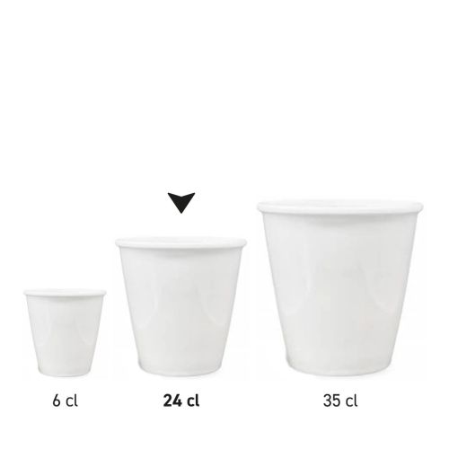 Serieafbeelding met meerdere papercups van porselein met verschillende inhouden.