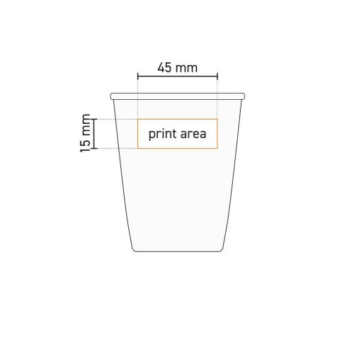 Technische werktekening met drukgebied op papercup porselein 35 cl. gemarkeerd.