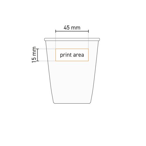 Technische werktekening met aanduiding van drukgebied op papercup porselein 6 cl.