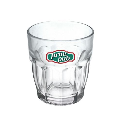 Rockbar Tumbler glas van 20 cl met meerkleurig PrintPub-logo op de voorzijde, bedrukt in twee tot vier kleuren.