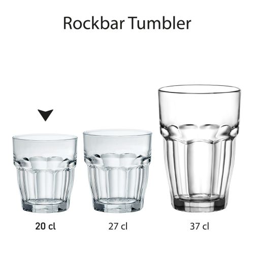 Serie Rockbar Tumbler glazen in verschillende composities, getoond naast elkaar voor vergelijking.