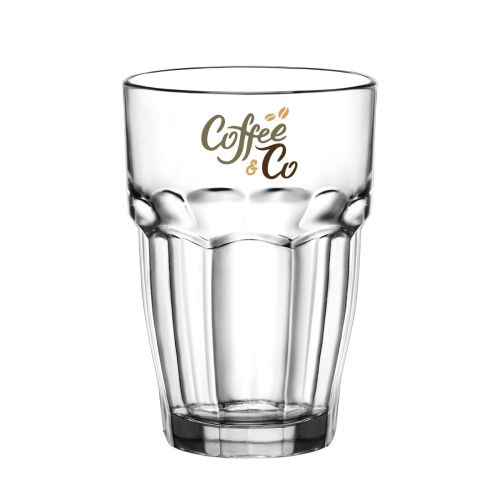 Rockbar Tumbler glas 37 cl voorzien van meerkleurig CoffeeCo logo aan voorzijde.