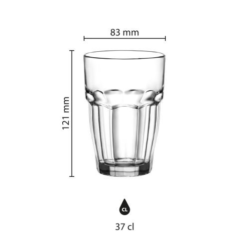 Infographic met productafmetingen van Rockbar Tumbler glas 37 cl.