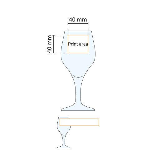 Technische werktekening van Ronceva Pokal tapmaatglas 30 cl. met gemarkeerd drukoppervlak.