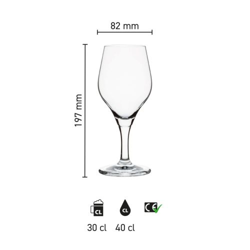 Infographic met hoogte- en diameterafmetingen van Ronceva Pokal tapmaatglas 30 cl.