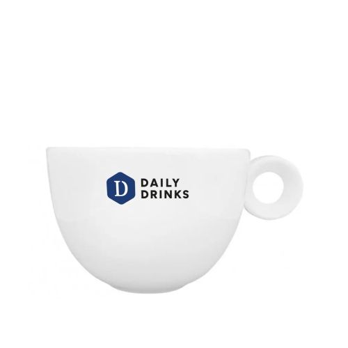 Cappuccinokop Rondo 20 cl. porselein met meerkleurig DailyDrinks-logo vooraan op de wand.
