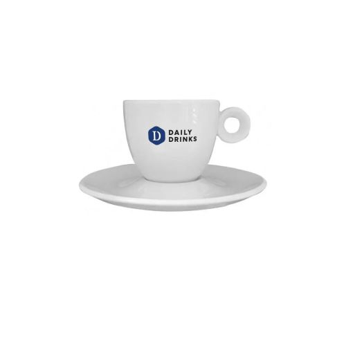 Rondo Espresso 8 cl. porseleinen set bedrukt met meerkleurig DailyDrinks-logo op de kop.