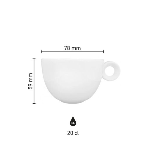 Productafmetingen van Rondo Koffie kop 15 cl. porselein weergegeven in een overzichtelijke infographic.