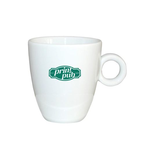 Porseleinen Rondo mok 19 cl. met enkelkleurig PrintPub-logo op de voorzijde bedrukt.