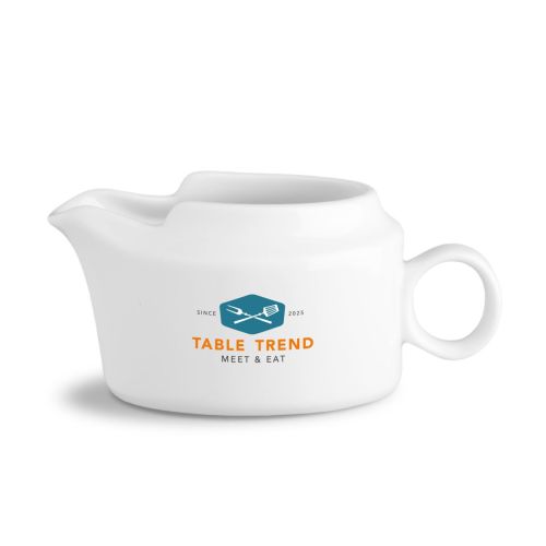 Sauskom 25 cl porselein met meerkleurig TableTrend-logo in vooraanzicht, ronde vorm.