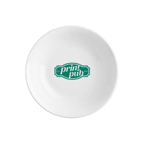 Schaal Princip 16 cm porselein met éénkleurige PrintPub-bedrukking centraal op de voorzijde.