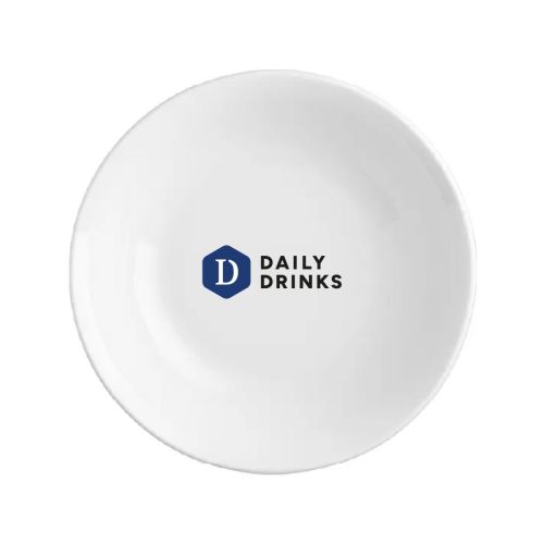 Vooraanzicht van porseleinen schaal Princip 20 cm bedrukt met meerkleurig DailyDrinks-logo op de voorkant.