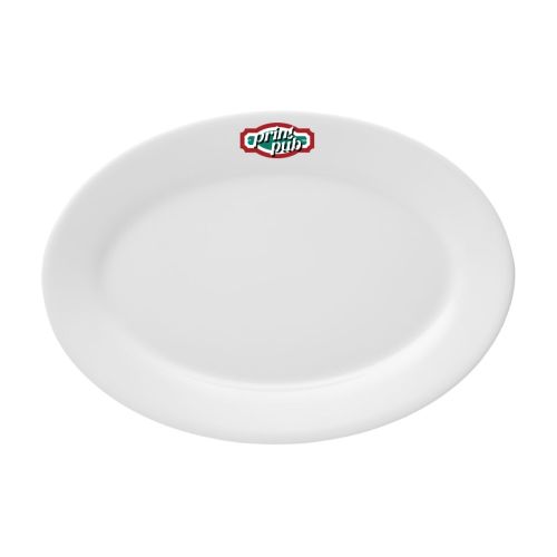 Witte schaal Princip 32 cm porselein met meerkleurig PrintPub-logo in vooraanzicht.