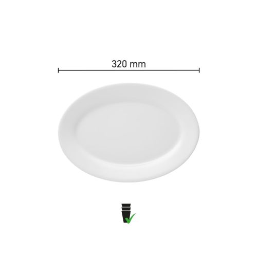 Infographic met productafmetingen van schaal Princip 32 cm porselein.