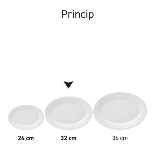 Serie van identieke schalen Princip van porselein in wit uitgevoerd met verschillende afmetingen.