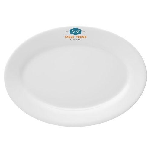 Vooraanzicht van porseleinen schaal Princip 36 cm met meerkleurig logo TableTrend.