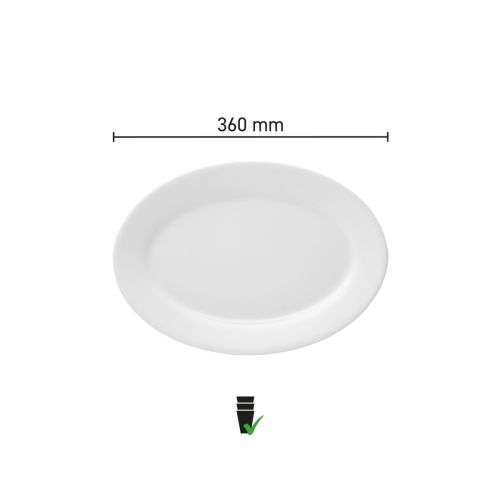 Infographic met productafmetingen van porseleinen schaal Princip 36 cm.