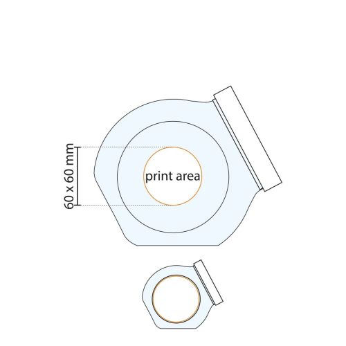 Technische werktekening van de glazen snoeppot Sweets met wit deksel, inclusief aanduiding van het drukgebied.