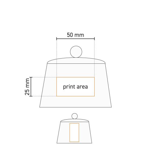 Technische tekening toont drukgebied van suikerpot Eva 20 cl porselein met deksel.