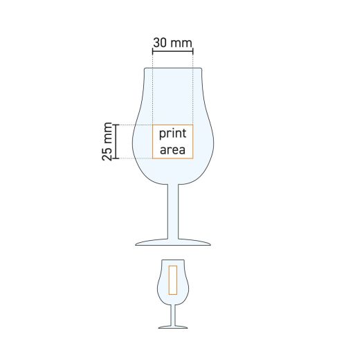 Werktekening met drukgebied van tasting glass 13 cl glas.