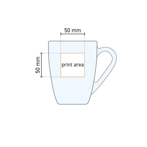 Technische werktekening toont het beschikbare graveergebied op het theeglas Iconic 32 cl. graveren.