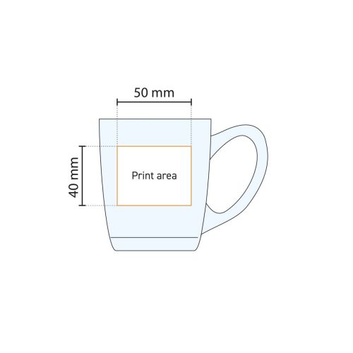 Technische werktekening van theeglas New Morning Laag 32 cl. met drukgebied voor gravureplaatsing.
