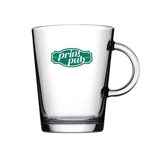 Theeglas Tribeca 29 cl. bedrukt met éénkleurig PrintPub-logo op het midden van de voorzijde.