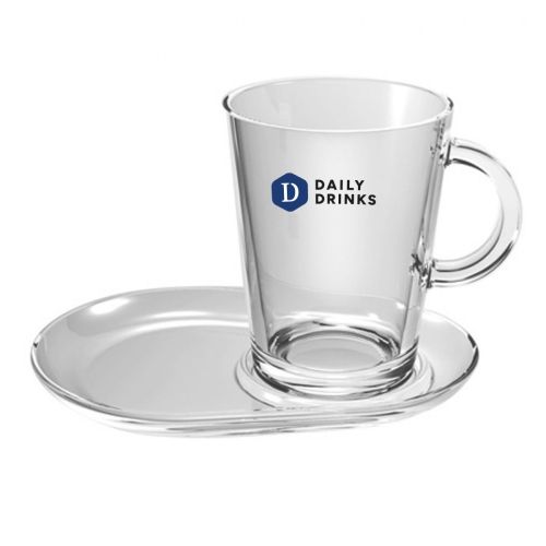 Vooraanzicht van Tribeca Thee glas 40 cl met meerkleurig DailyDrinks logo op glas.