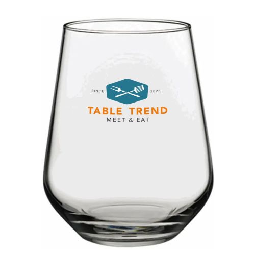 Tumblerglas Allegra met TableTrend-logo in meerdere kleuren op de voorzijde aangebracht, helder en contrastrijk.