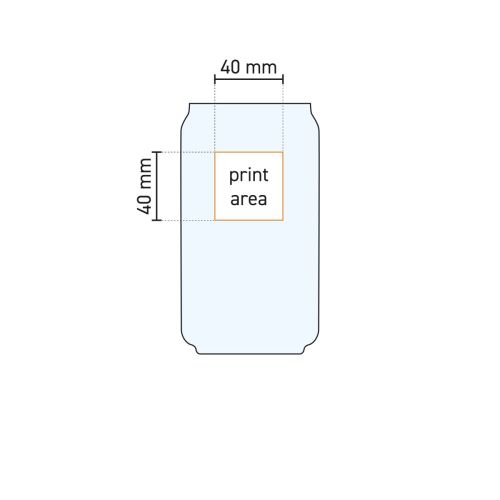 Technische werktekening van Tumbler glas 48 cl met aanduiding van het drukgebied voor bedrukking.