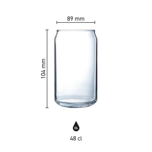 Infographic toont productafmetingen van het Tumbler glas 48 cl. inclusief hoogte en diameter.