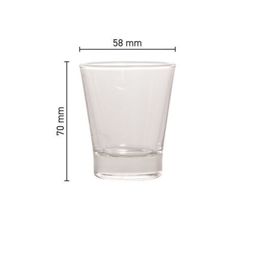 Infographic toont afmetingen van het glazen Cafeïno waterglas van 9 cl, met hoogte en diameter in beeld.