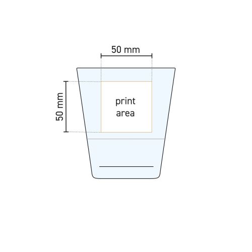 Technische werktekening van het whiskyglas Grande S 41 cl met aanduiding van drukgebied.